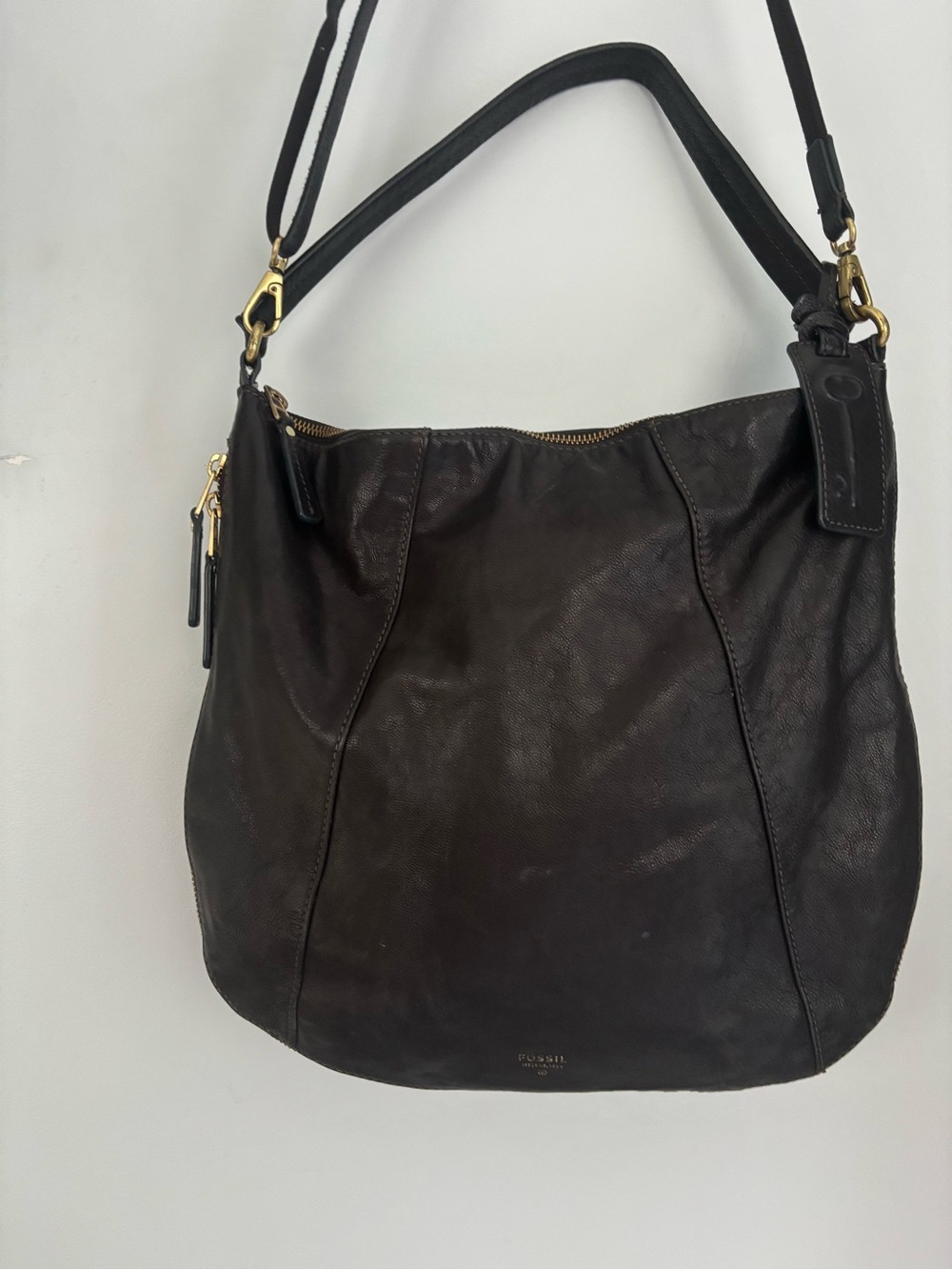 Fossil Black Leather Shoulder/crossbody Hobo with Gold Hardware